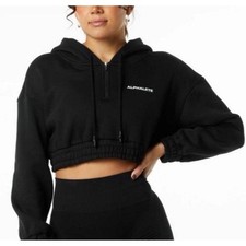 Alphalete Black Half Zip Cropped Athletic Hoodie Sweatshirt Pullover Womens M