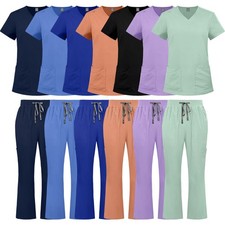 2025 Nursing Medical Scrub Set Flare Pants Drawstring Multi-pocket Comfortable