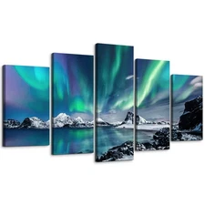 Large Canvas Wall Art Set - Blue Aurora Scenery Paintings for Living Room, Be...