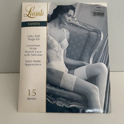 Levante Vanita Nero Black Wide Stretch Lace Top Thigh Highs Size 4 X tall