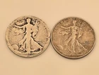 Lot of 2 Walking Liberty Half Dollars: 1920? & 1943S – 90% Silver, Circulated