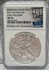 2017-W $1 ASE Burnished Silver Eagle NGC MS70 Early Releases - Perfect Coin