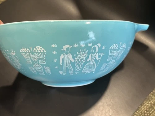 Pyrex Amish Butterprint 444 Cinderella 4Qt Nesting Mixing Bowl Turquoise Vintage