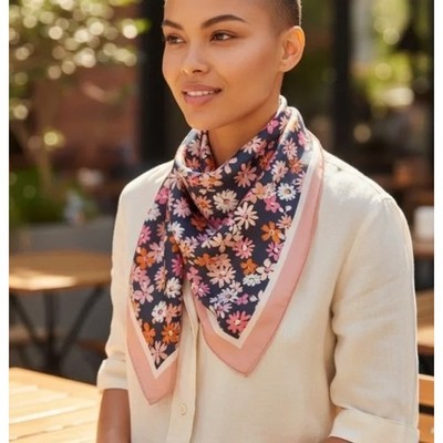 Kate Spade New York Floral Medley Silk Square Scarf 415 Blazer Blue NWT $88