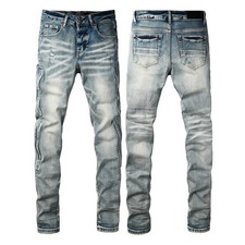 Jeans Man AMIRIS pleats Fashion top quality Repair Low Rise Skinny Denim pants