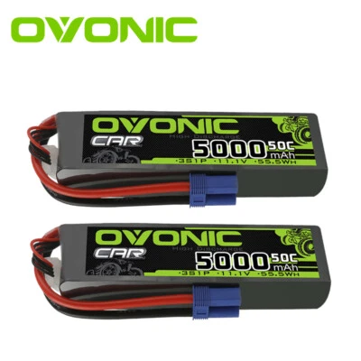 2x Ovonic 11.1V 50C 5000mAh 3S LiPo Batería EC5 para RC Coche Arrma 1/10 Monster Truck