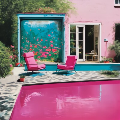 Crazy Garten 04  Traum Bunte Blumen Hochzeit Stilleben Pink Pool 95x95cm Pop Art