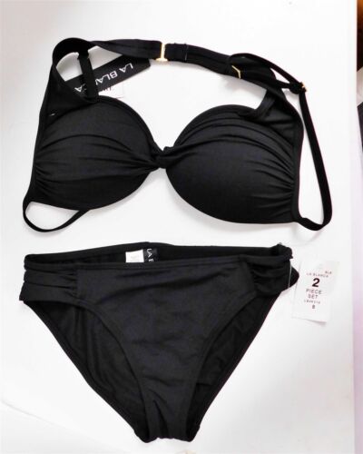 New La Blanca Black 2 Piece Bikini Swimsuit Set $125rt sz 8