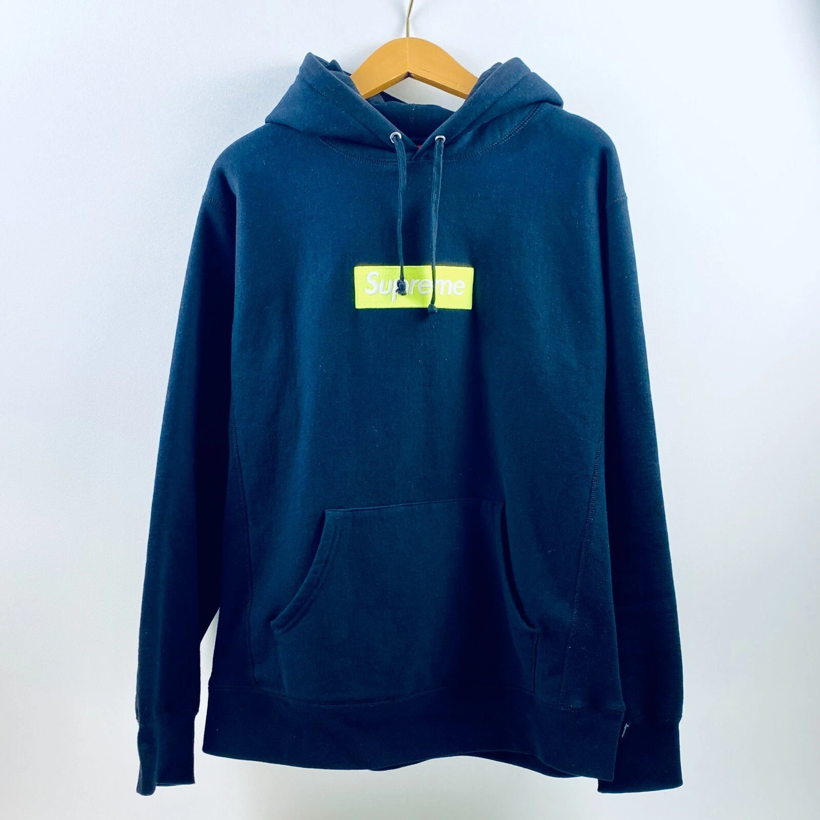 Sweat à capuche Supreme Box Logo noir jaune fluo FW17 automne hiver 2017 Large