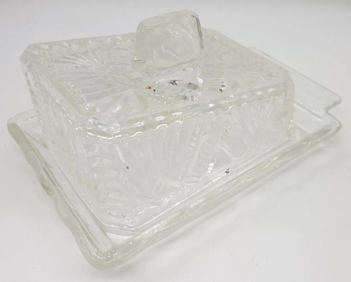 Vintage Large Clear Pressed Glass Cheese Dish With Lid,Handle/Knife Rest F/P&P - Picture 6 of 17