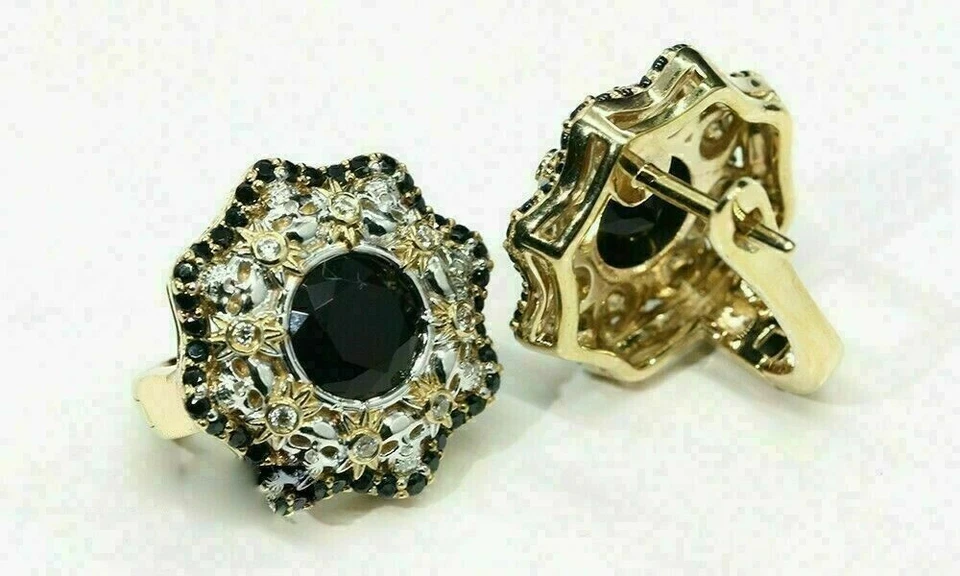 2.20CT Round Lab Created Black Diamond Halo Hoop Earrings 14K Yellow Gold Finish - Image 3 of 4