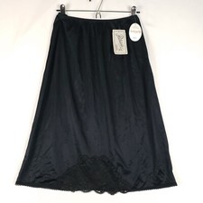 Patricia Lingerie Nylon Half Slip Women Medium Lace Trim 25" Black Dupont NOS