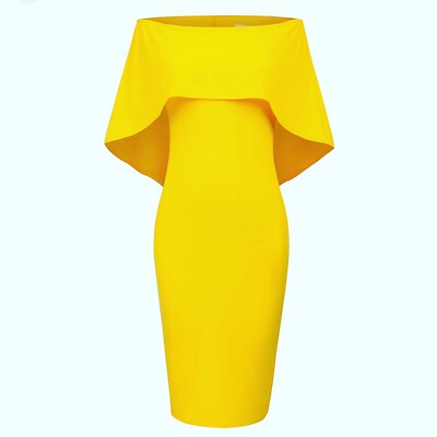 NWT GRACE KARIN OFF-THE-SHOULDER BATWING CAPE BRIGHT YELLOW MIDI DRESS L  $129 | eBay