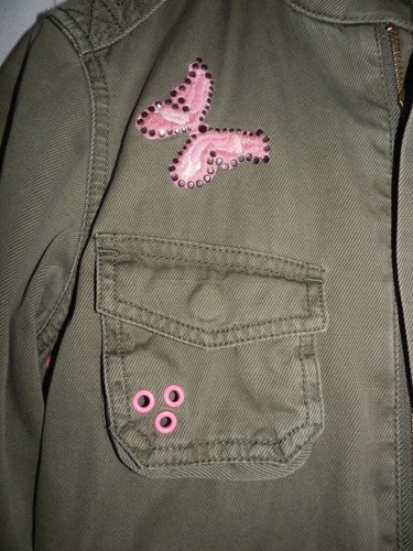 Joes Jeans Girls Military Style Jacket w/ Butterfly Pink Trim Large Sz 12 - Picture 14 of 18
