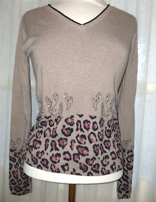 ALBA MODA Pulli ca 38 M (Maße) Viskose-Mischung Leo Glitzer beige Damen-Pullover