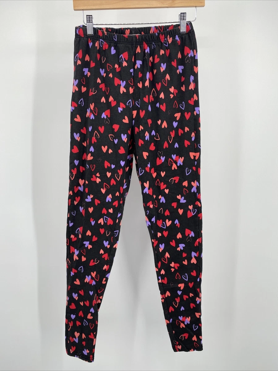 Woman Within Size Small 12 Tall Black Leggings w/ Hearts Pajama Pants Comfy