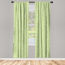 Green and White Curtains 2 Panel Set Leaves