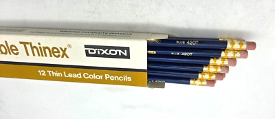 Thinex Dixon 12 Pencils Blue Colored Thin Lead Erasable Waterproof Art NOS