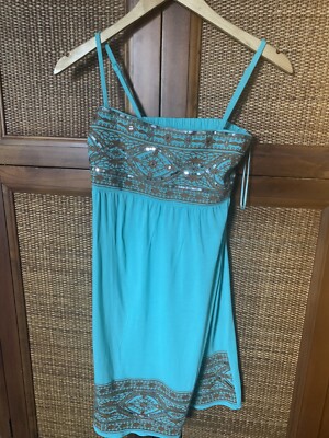 embellished beach dress La Moda Boho Bead Embellished Watercolor Hi-low Beach Cover-up Maxi Dress Blue / L/Xl main image 1