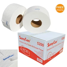 SunnyCare #5200 9"JRT 2 Ply Premium Jumbo Roll Paper Bathroom Tissue 12 Rolls