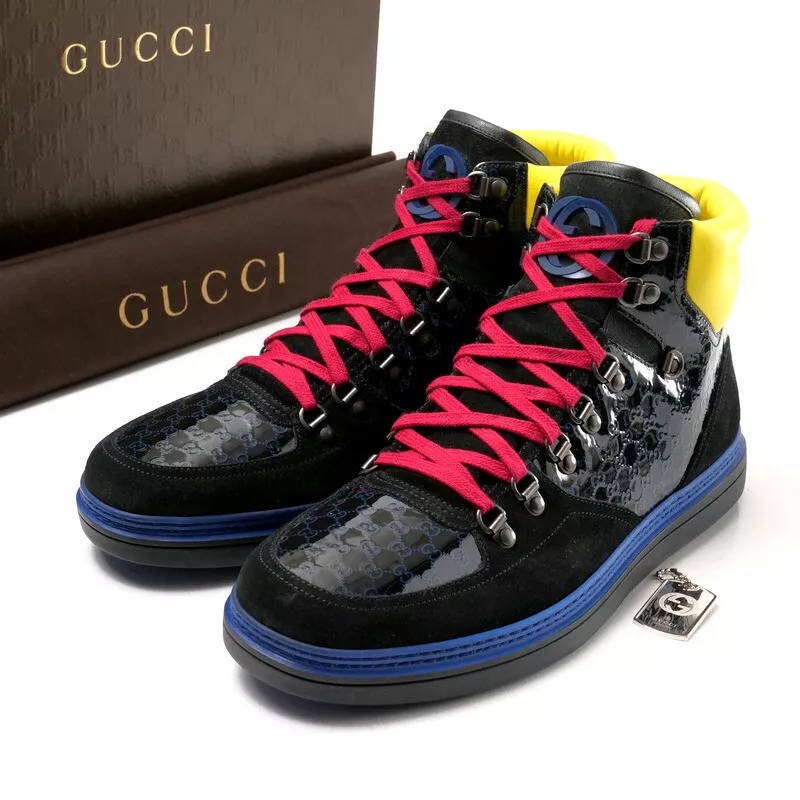 Objet inutilisé Baskets GUCCI Taille 10 2/1G Cuir Chaussures Haut GG Noir Made...