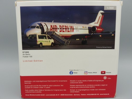 FOKKER 100 AIR BERLIN 1/200 Herpa 571203 D-AGPK F100 - Photo 3 sur 12