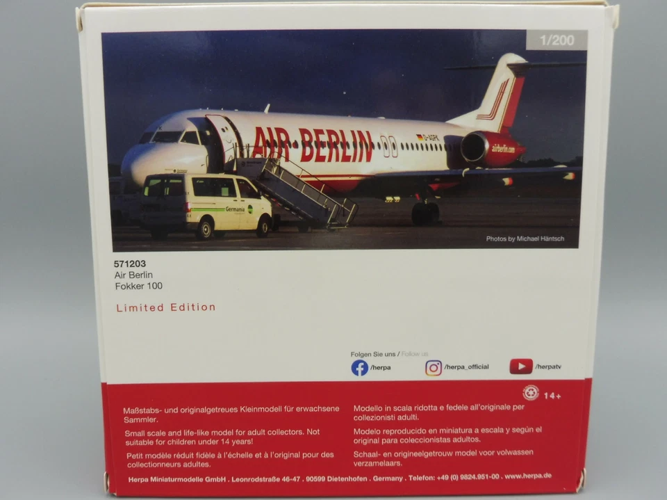 Fokker 100 Air Berlin 1/200 Herpa 571203 D-AGPK F100 Foto 3 de 4