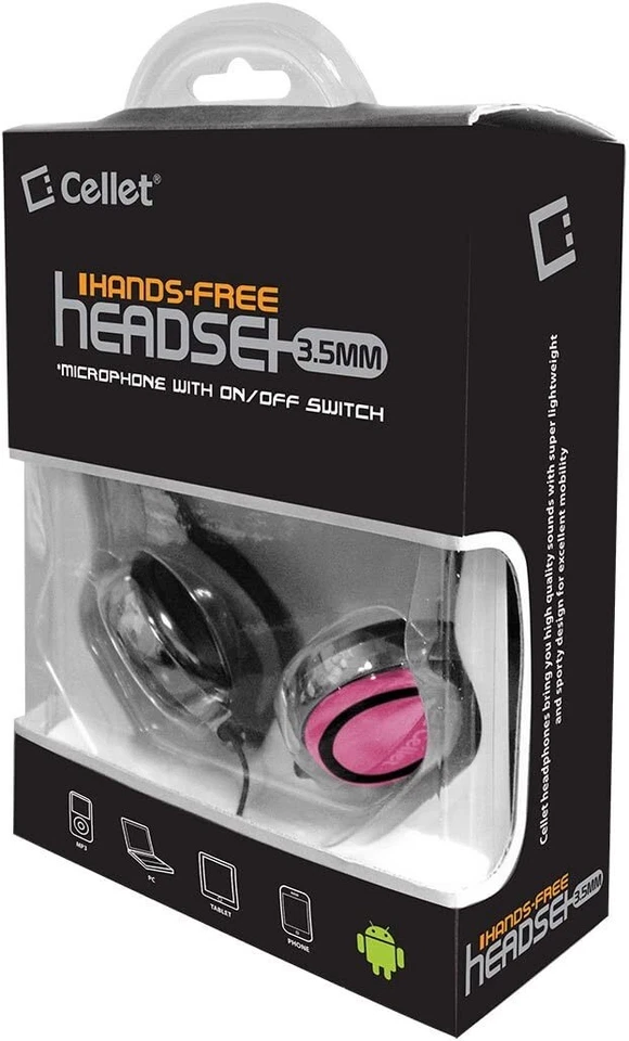 Cellet 3.5mm Stereo Neckband Earhook Hands Free Headset with Microphone - Pink - Image 2 of 3