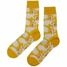 NWT Bunny Rabbit Dress Socks Novelty Men 8-12 Yellow Crazy Fun Sockfly
