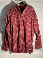 VTG Men's Tommy Hilfiger Red White Plaid Long Sleeve Button Up Logo Shirt SZ XL