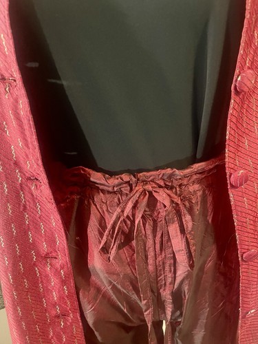 Silk Brocade Long Tunic 2pc Pant Set Hand Made In India Drawstring Silk Pants - Picture 9 of 10