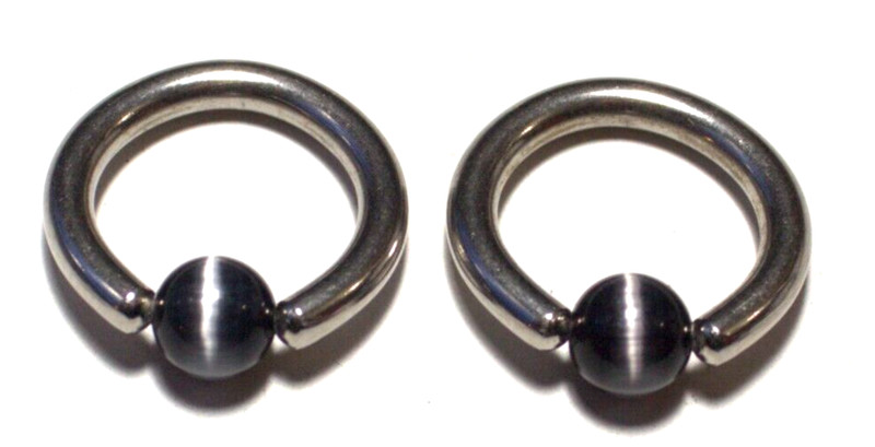 2- 10g 1/2 Black Cat Eyes Captive Ring Nipple Lip Nose 316L SS Body Jewelry Sexy