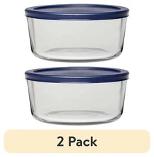 (2 pack) Anchor Hocking Glass Food Storage Container with Lid,7 Cup Round,Glass