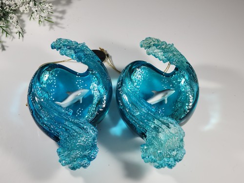 Nautical Acrylic Ceramic Scene Dolphin Waves Ornament Dolphins Fish NICE BFE LOT
