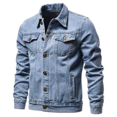 Herren Slim Fit Jeansjacke - Freizeit Revers Motorrad Jeans Mantel für Frühling