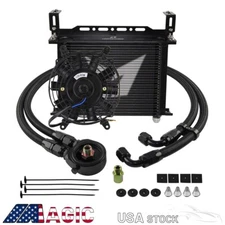 LR 30 Row AN10 Engine Oil cooler w/Bracket+Filter Adapter Hose +7" Electric Fan