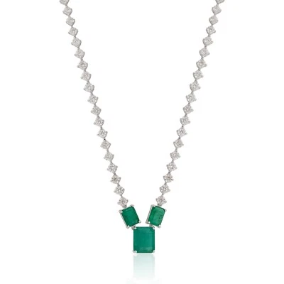 11.33 TCW Sambianischer Smaragd Anhänger Kunstdiamanten Grown Cvd Diamant Kette - Bild 1 von 4
