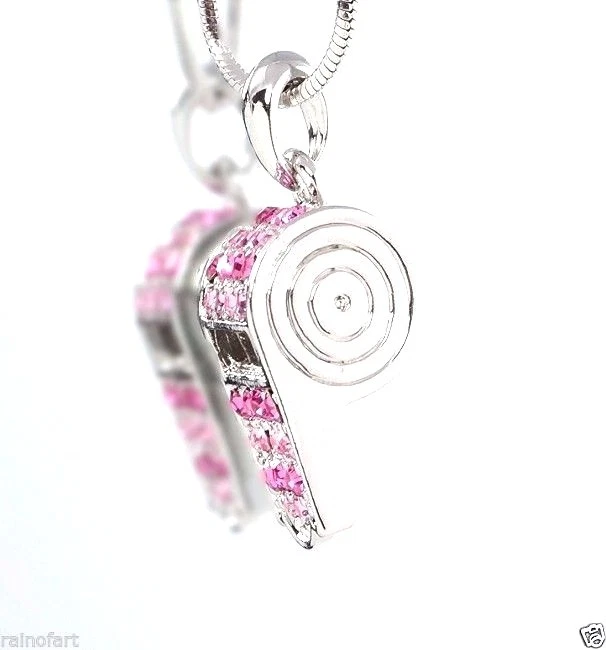 Collar Silbato Hecho con Cristal Swarovski Entrenador Árbitro Colgante Rosa Foto 3 de 3
