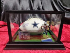 Emmitt Smith Dallas Cowboys Autographed Football Shadowbox with Card and Figure