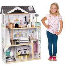 Lil' Jumbl XL Wooden Dollhouse, 3 Story Doll House Set with Elevator & Stairs