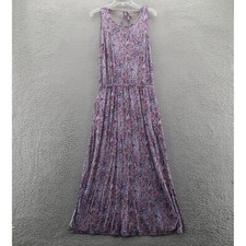 Talbots Paisley Print Soft Knit Maxi Dress Small Red White Blue Women Sleeveless