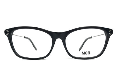 MCQ Eyeglasses Frames MQ03760 001 Shiny Black Silver Cat Eye Full Rim 54-15-145