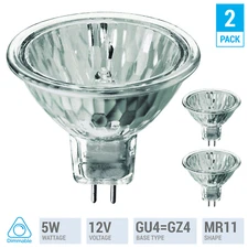 2 Pack 5 Watt MR11 12 Volt Precision Reflector Fiber Optic Light Bulb 5W 12V