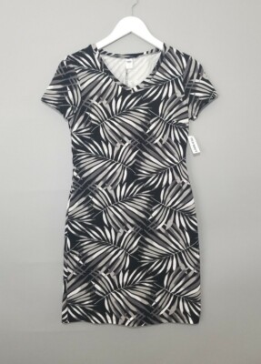 Old Navy Womens Black Grey Leaf Print V-Neck Fitted T-Shirt Dress Size  Small NEW | eBay