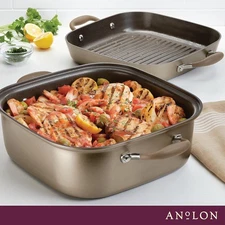 *BRAND NEW* Anolon Advanced Bronze Square Roaster and Deep Square Grill Pan Lid