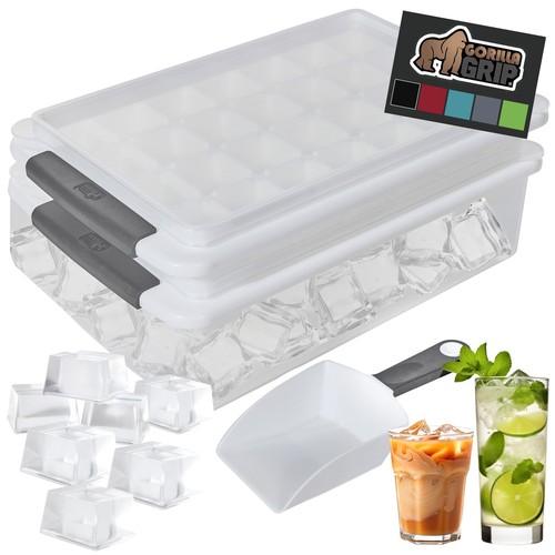 Stackable Ice Cube Tray and Bucket Set for Freezer, Includes 2 Trays with Lid...