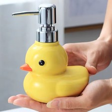 Cute Yellow Duck Ceramic Soap Dispenser - Cartoon Bathroom Bottle