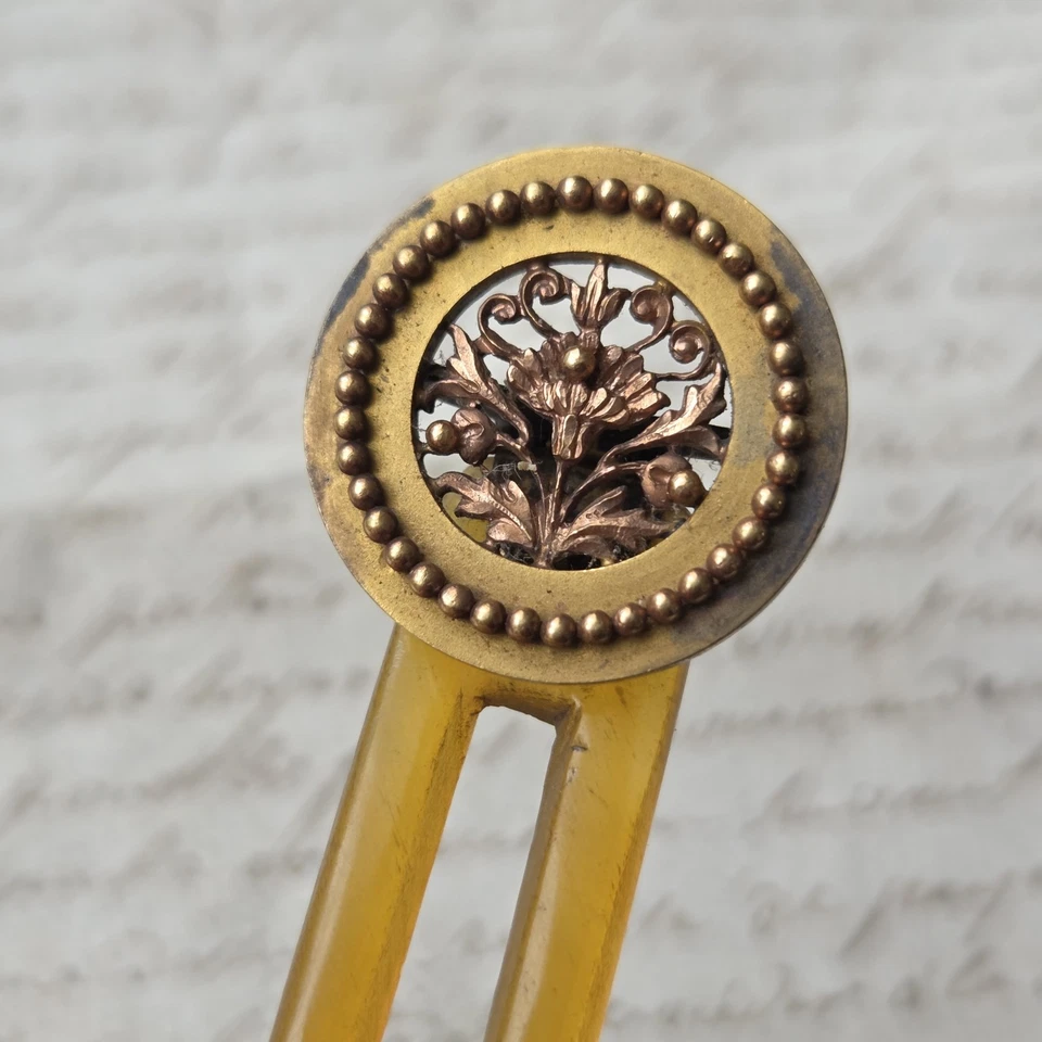 Epingle Peigne Bijou de Cheveu Corne Blonde Napoléon III Victorian Hair Jewel - Photo 2/4