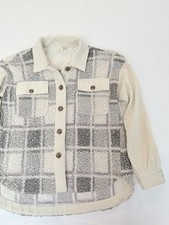 Jacket Womens Medium Plaid Sherpa Fleece Shacket Oversized Cozy Layered preppy