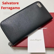New and Unused Salvatore Ferragamo Long Wallet Bifold Black Leather Box Italy